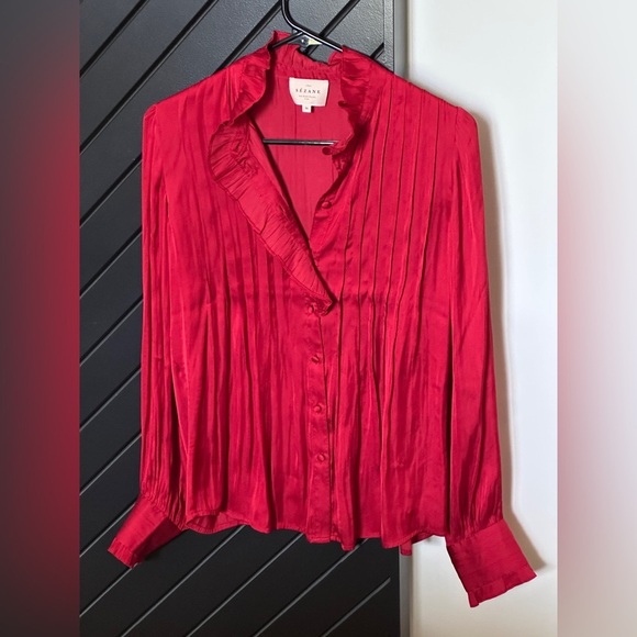 NWOT! Sezane chemise shirt w ruffled collar in red. Size 4. NEVER WORN! Pristine - Picture 1 of 6